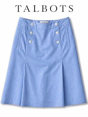 Talbots Blue A-Line Skirt Button Detail Nautical Preppy Knee Length Coastal